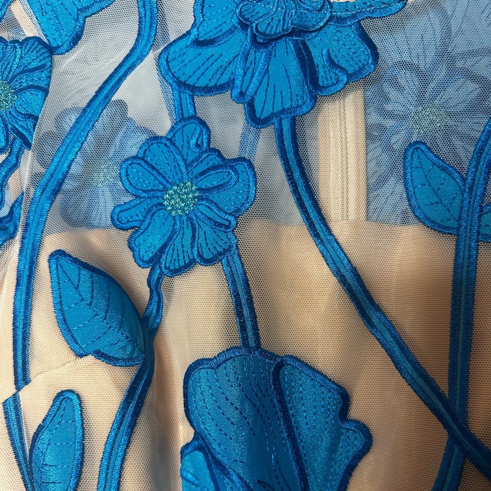 Milly Rosie Grand Fleur Embroidered Floral Applique Mesh Mini Dress Blue Size 0 - Picture 8 of 15